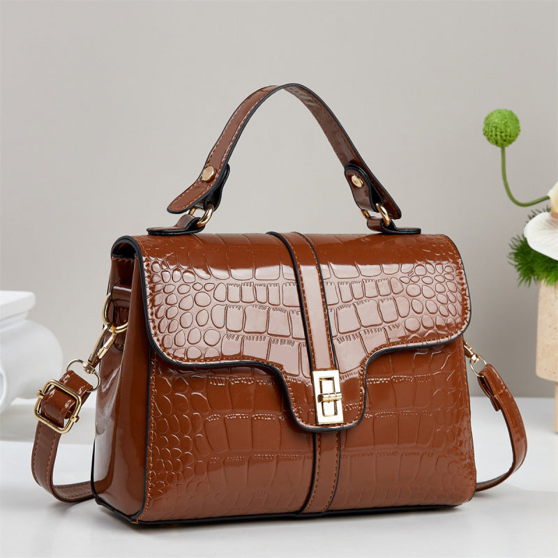 Sleek Stone-patterned Patent Leather Crossbody Bag That Pairs Effortlessly With Any Outfit
