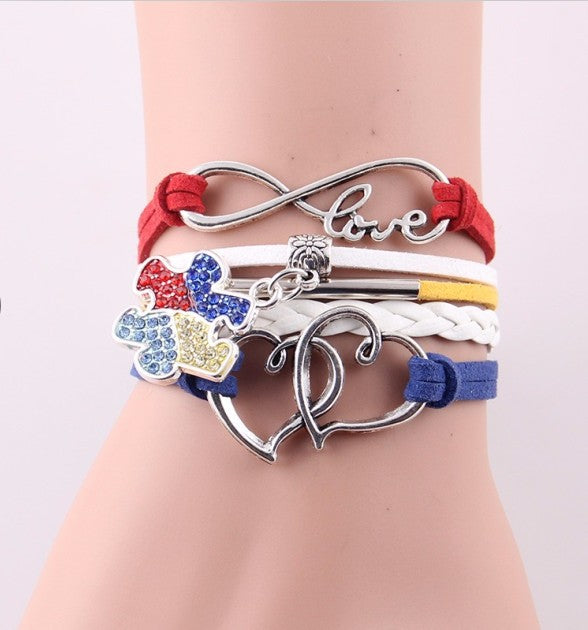 Autism Awareness Bracelet Infinity Hope Rhinestone Puzzle Piece Charm Bracelet