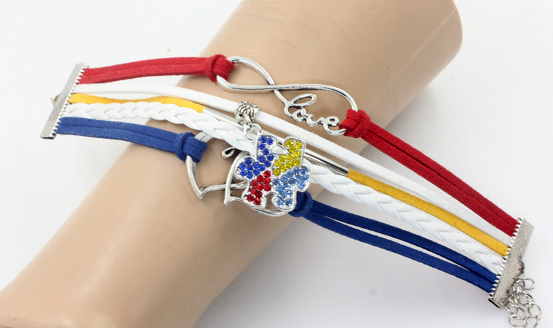Autism Awareness Bracelet Infinity Hope Rhinestone Puzzle Piece Charm Bracelet