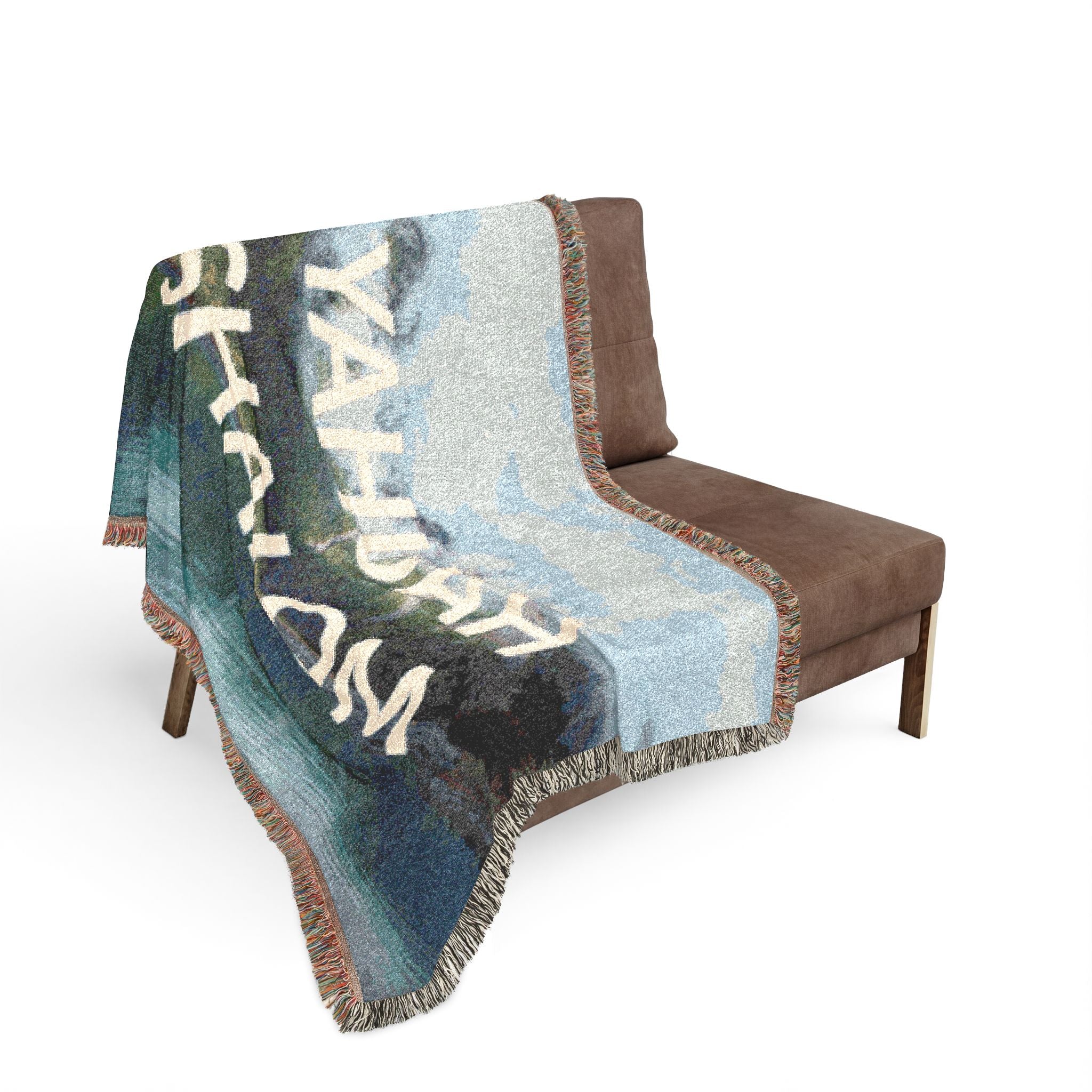 Woven Blanket — 'YAHUAH SHALOM' Peace Throw Blanket with Scenic Mountain Design