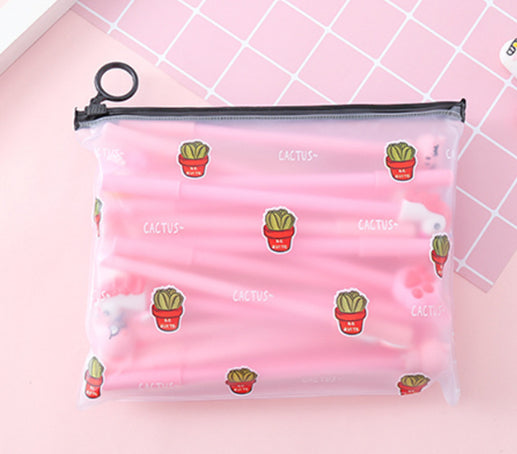 20 Cute Cartoon 0.5 Black Neutral Pens With Pen Case