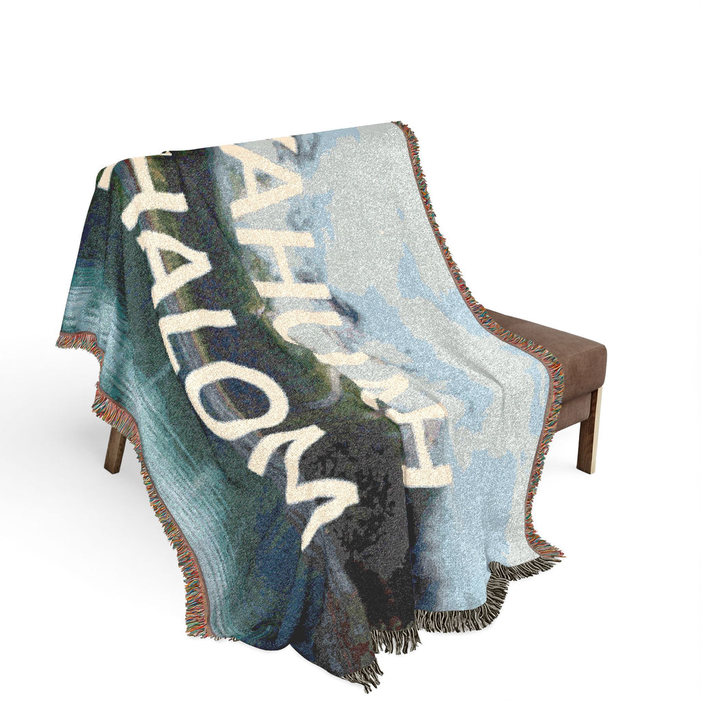 Woven Blanket — 'YAHUAH SHALOM' Peace Throw Blanket with Scenic Mountain Design