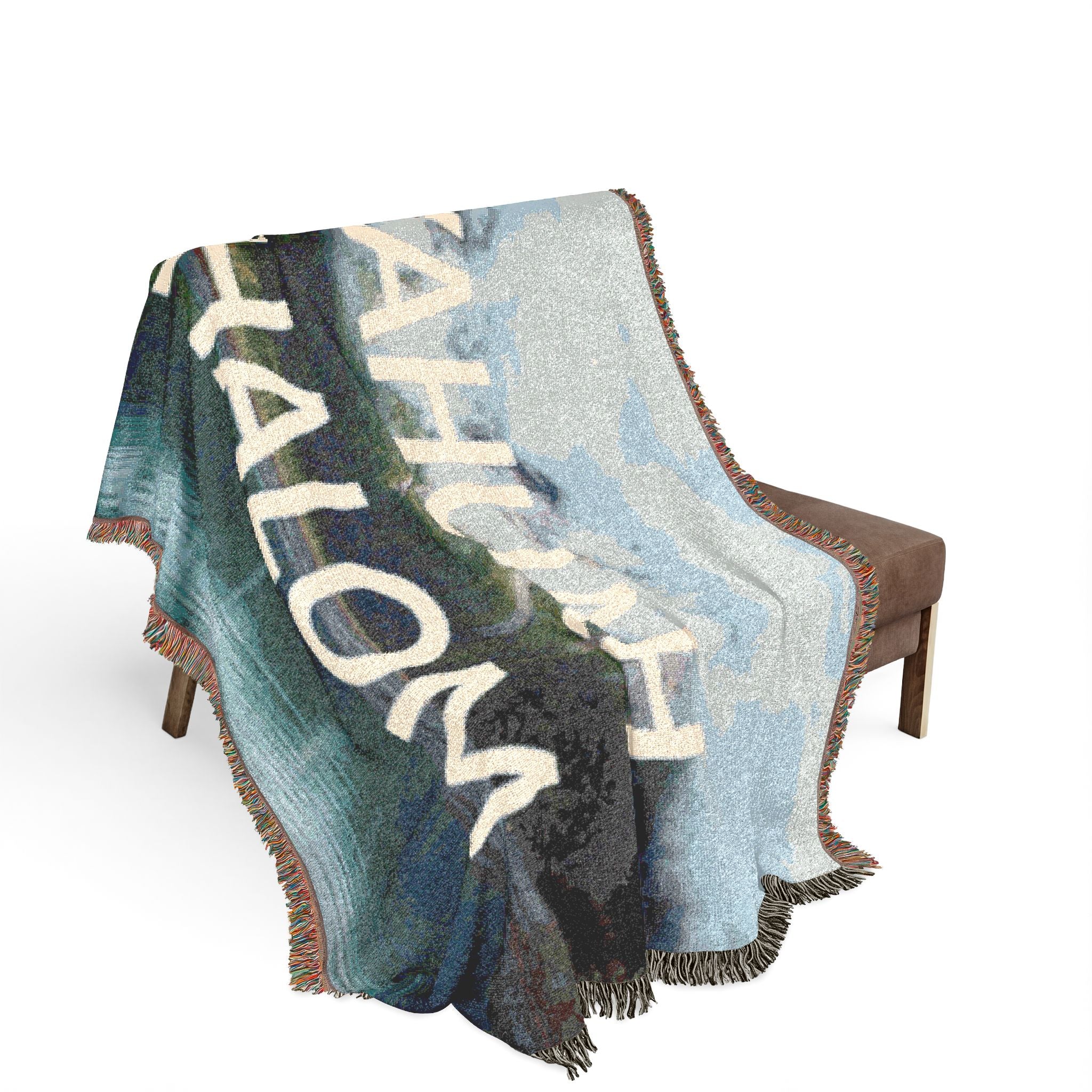 Woven Blanket — 'YAHUAH SHALOM' Peace Throw Blanket with Scenic Mountain Design