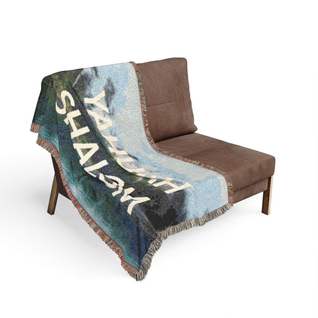 Woven Blanket — 'YAHUAH SHALOM' Peace Throw Blanket with Scenic Mountain Design