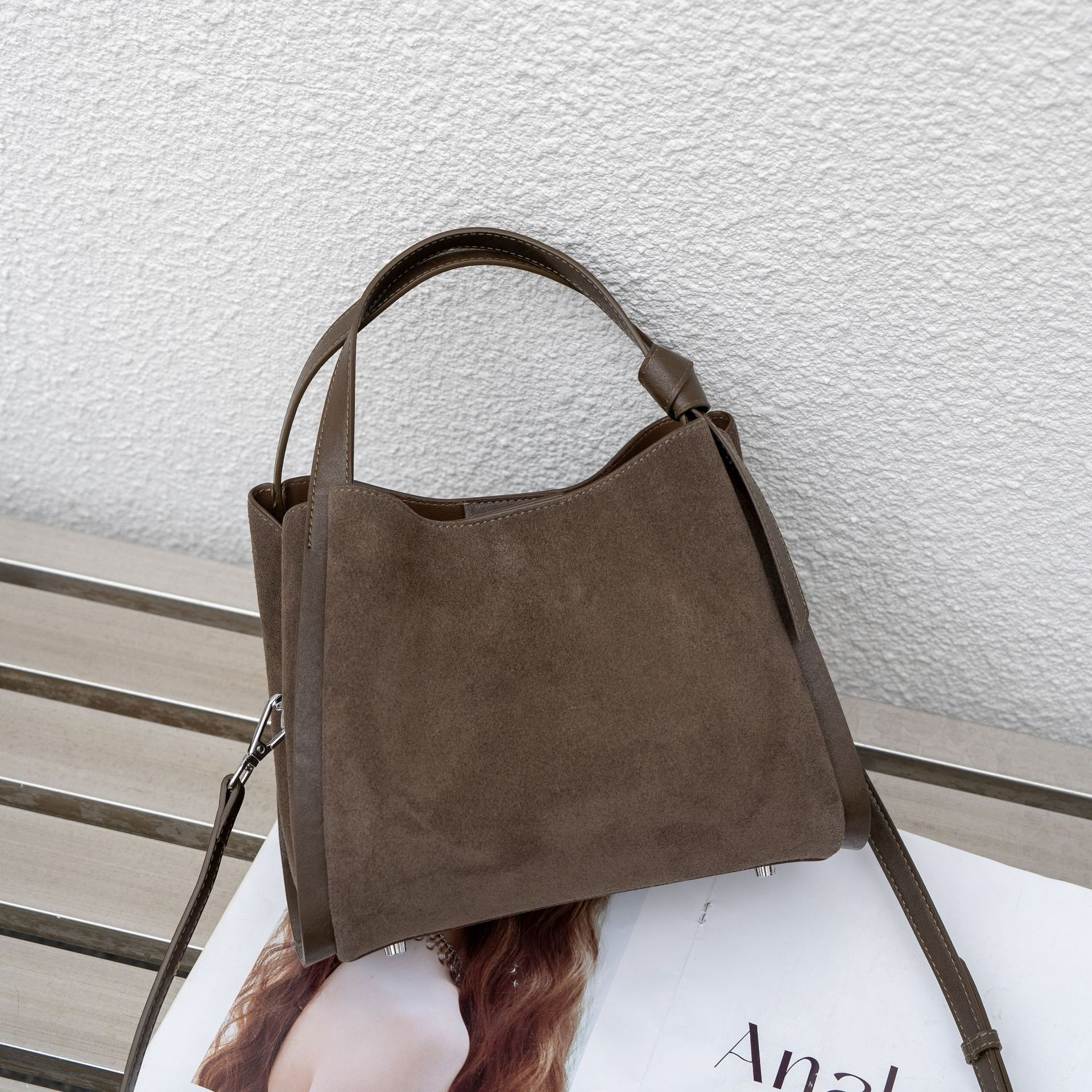 New Womens Niche Frosted Cowhide Bucket Shouldercrossbody Bag