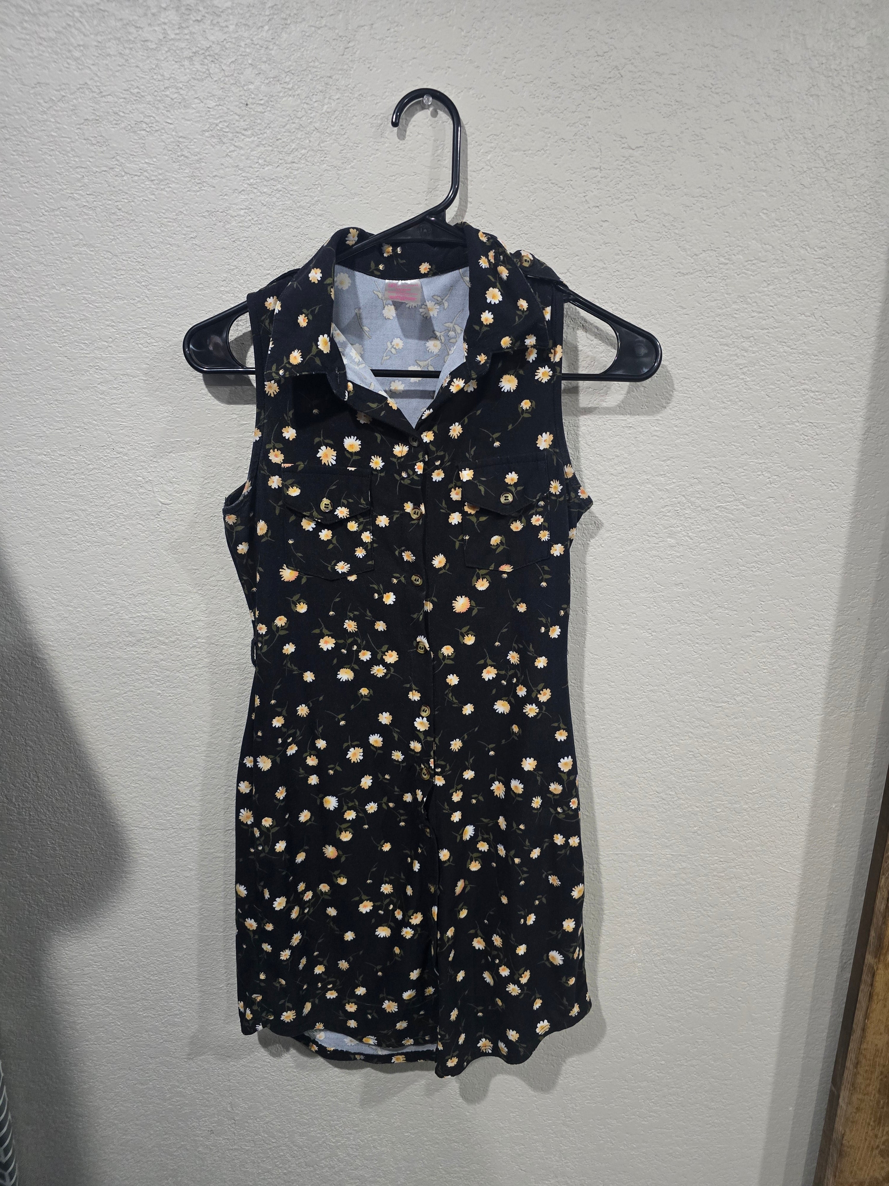 Collared floral black dress