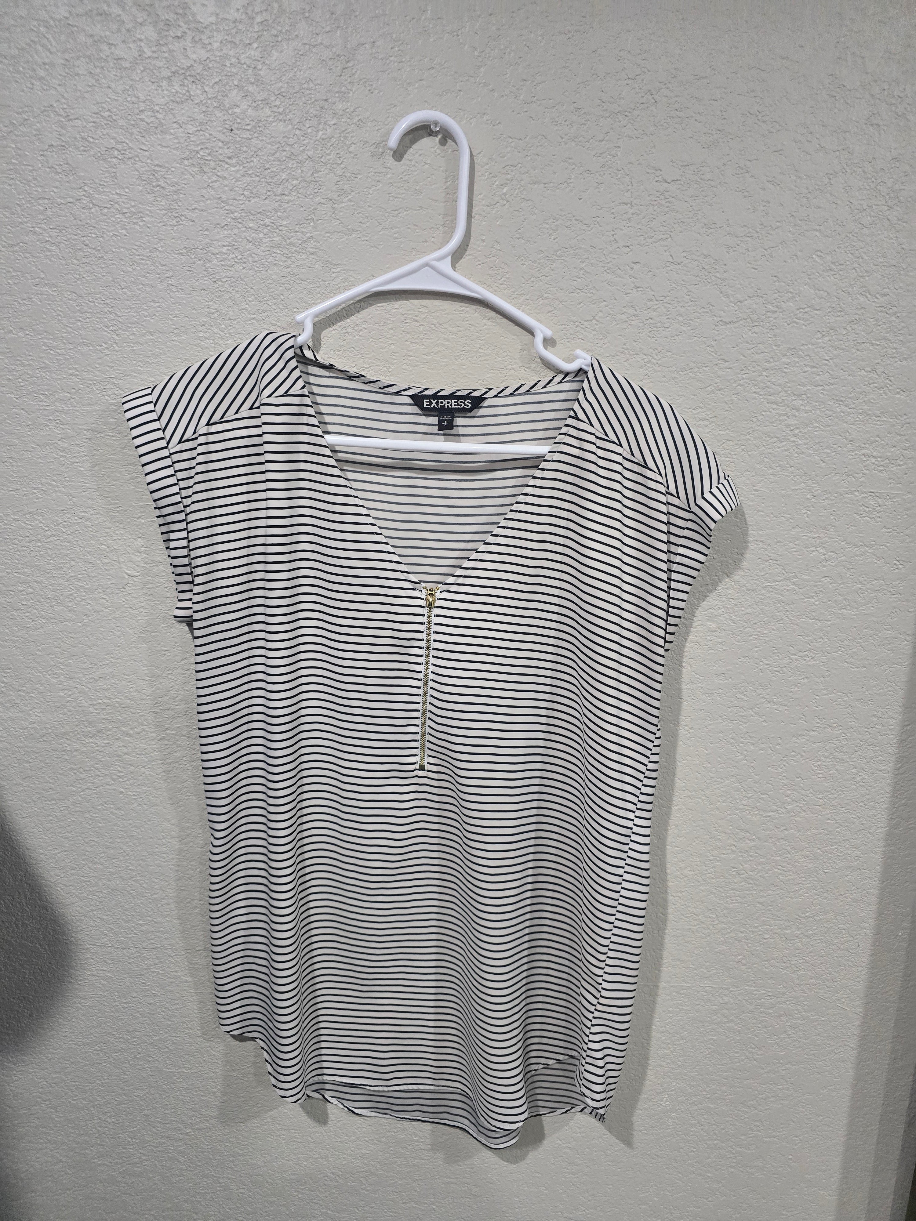 Express Black stripped zippered blouse