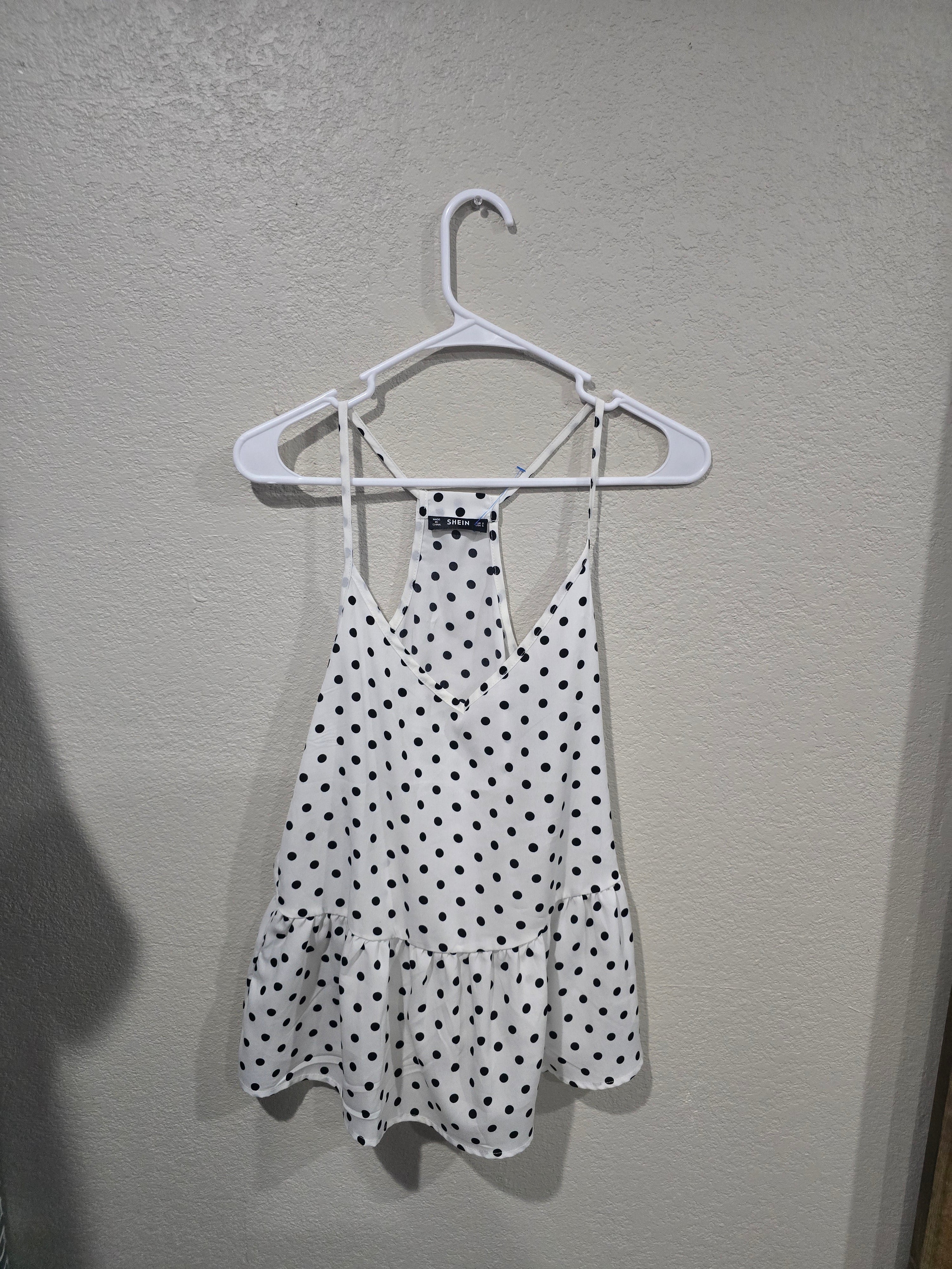 Black spotted white tank top