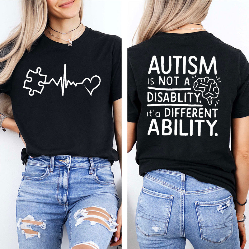 Autism Awareness Printed T-Shirt Casual Loose-Fitting And Comfortable