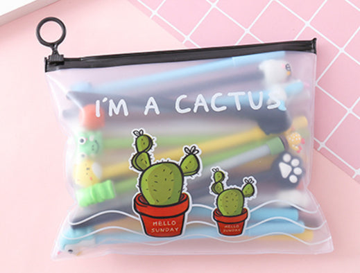 20 Cute Cartoon 0.5 Black Neutral Pens With Pen Case