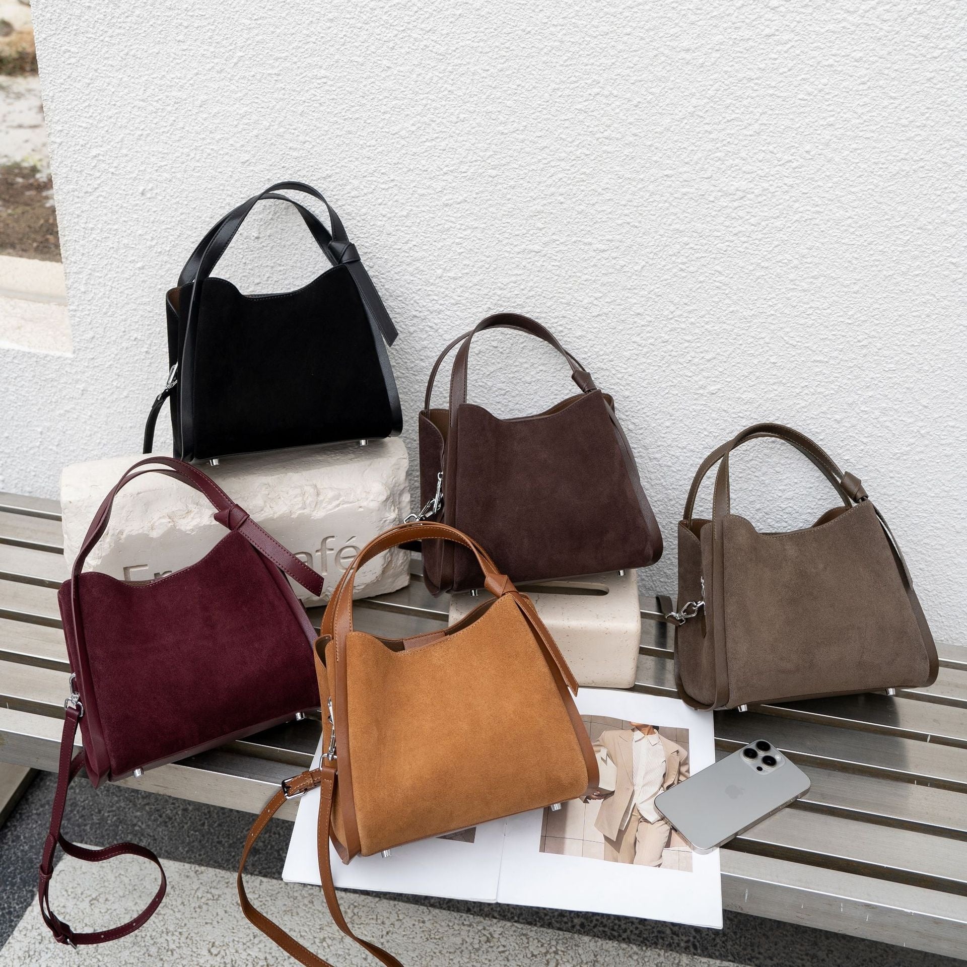 New Womens Niche Frosted Cowhide Bucket Shouldercrossbody Bag