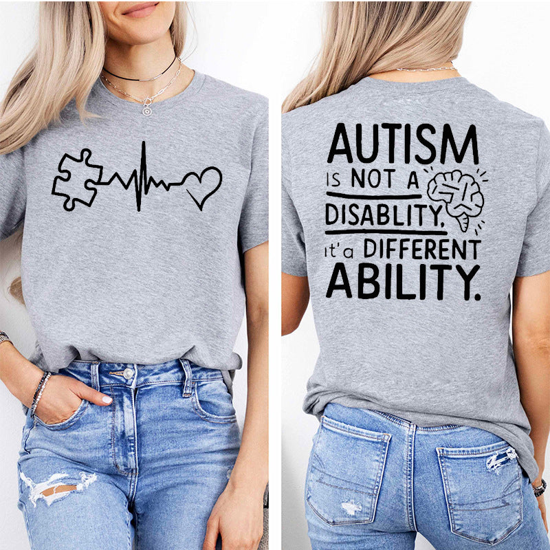 Autism Awareness Printed T-Shirt Casual Loose-Fitting And Comfortable