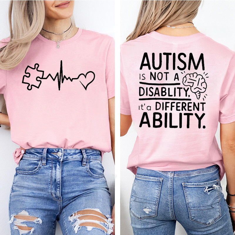 Autism Awareness Printed T-Shirt Casual Loose-Fitting And Comfortable
