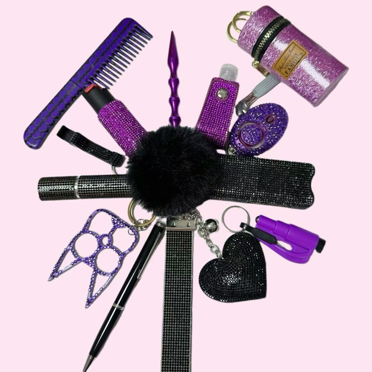 Ladies Home Purple Black Defense Keychain Set