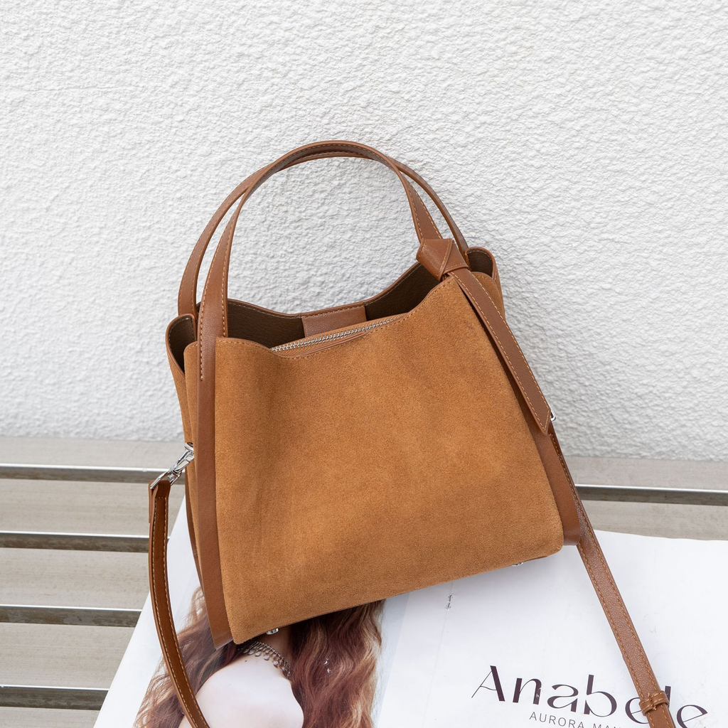 New Womens Niche Frosted Cowhide Bucket Shouldercrossbody Bag