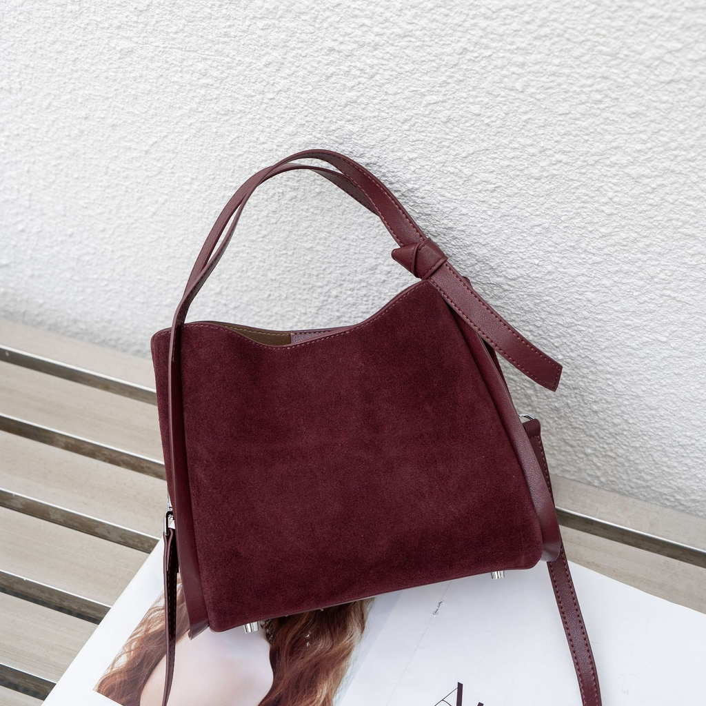 New Womens Niche Frosted Cowhide Bucket Shouldercrossbody Bag