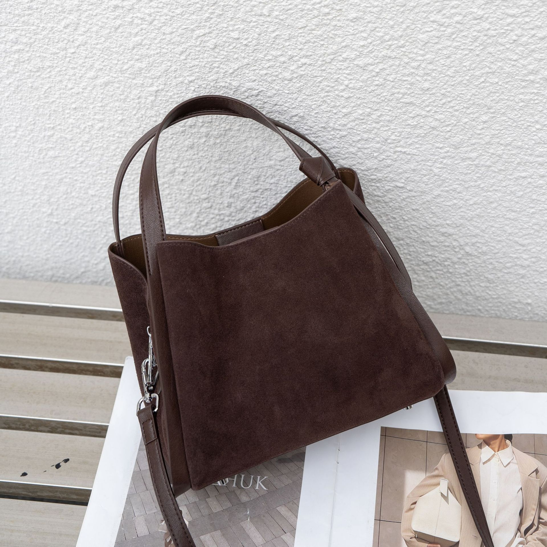 New Womens Niche Frosted Cowhide Bucket Shouldercrossbody Bag