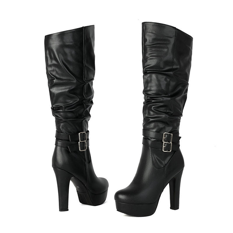 Chunky-heeled Over-the-knee Plus-size Boots For Women