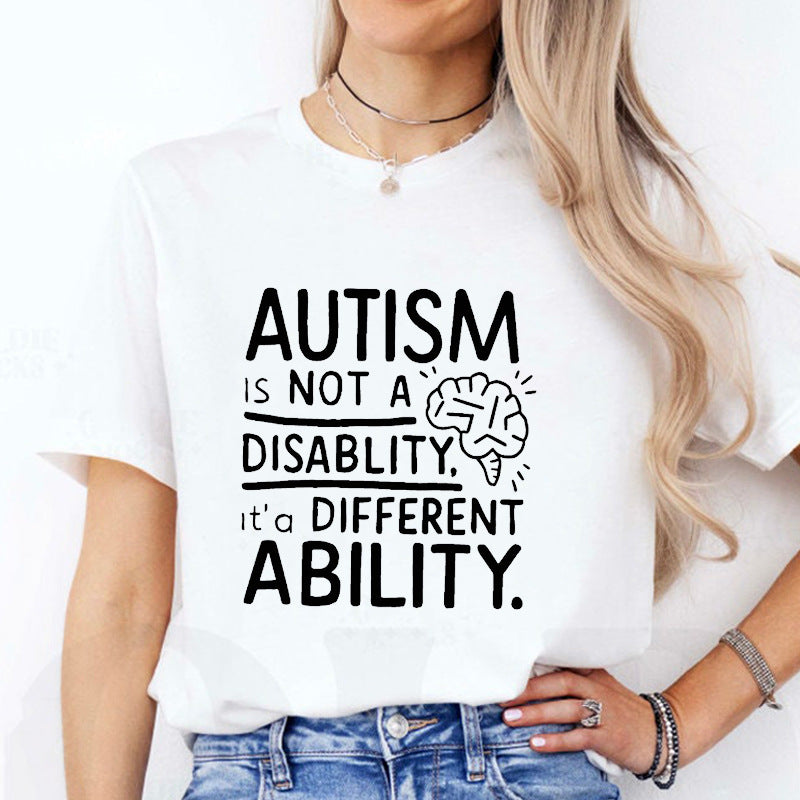 Autism Awareness Printed T-Shirt Casual Loose-Fitting And Comfortable